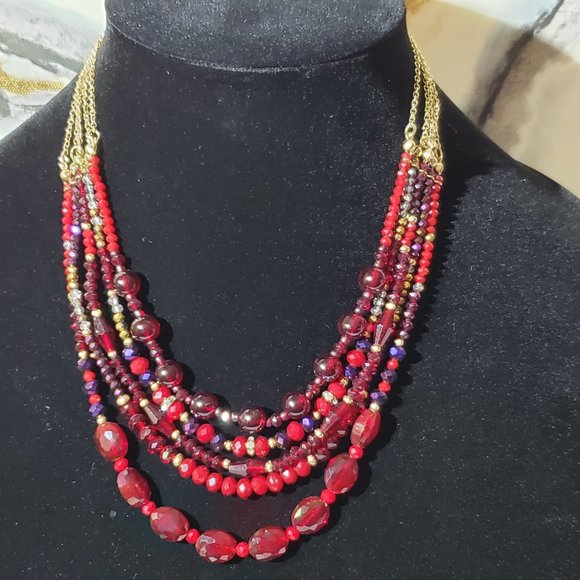 Vintage Avon Multi-Strand Red Purple Gold 10" Necklace - Picture 3 of 7